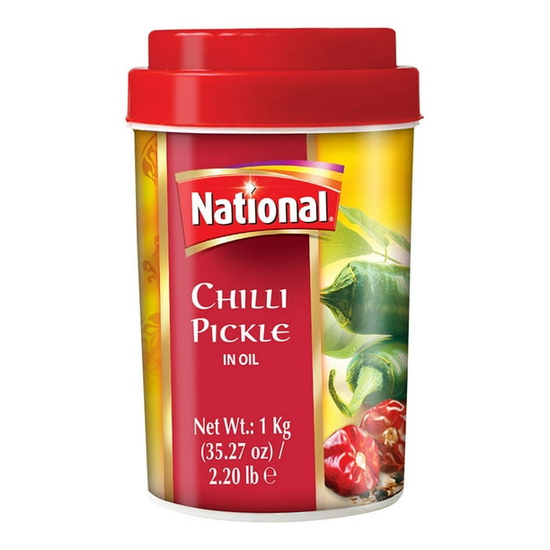 National Foods Chilli Pickle 35.27 oz (1000g) Spicy Traditional South Asian Relish | Tangy Hari Mirch Achaar | Plastic Jar